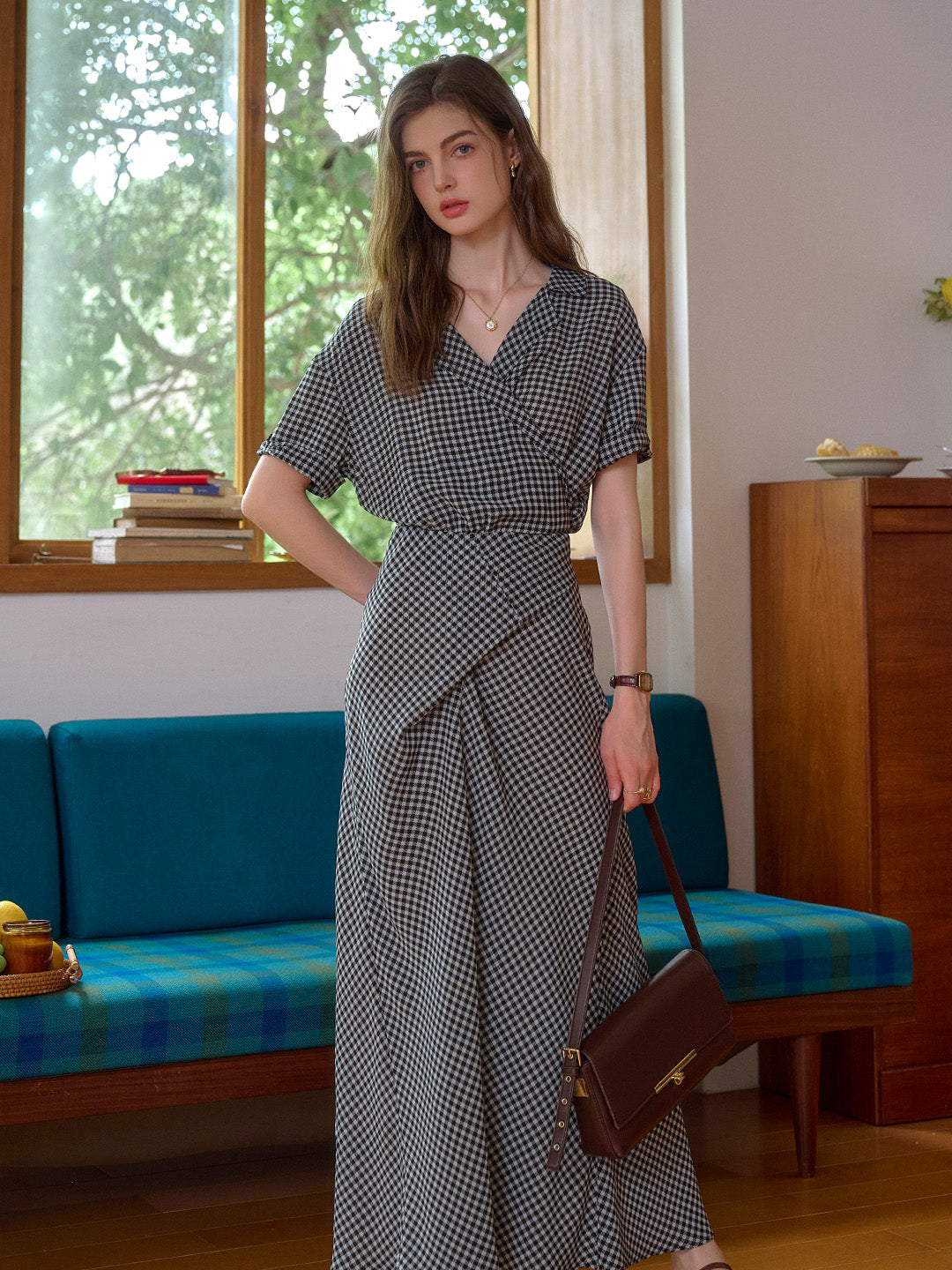 Emerson V-Neck Plaid Dress