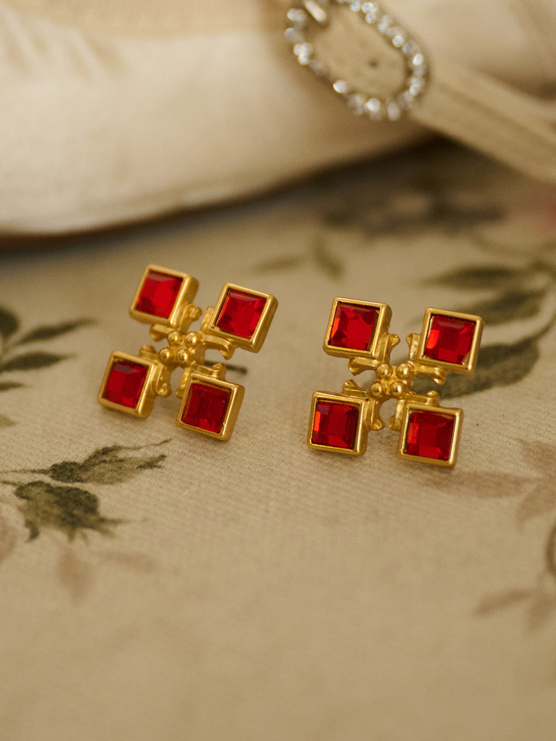 Macaron Red Square Earrings
