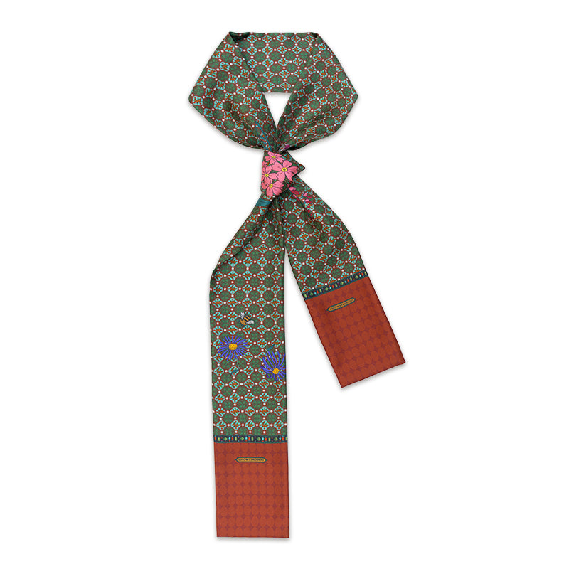 Chowxiaodou Printed Twill Silk Narrow Scarf-Red
