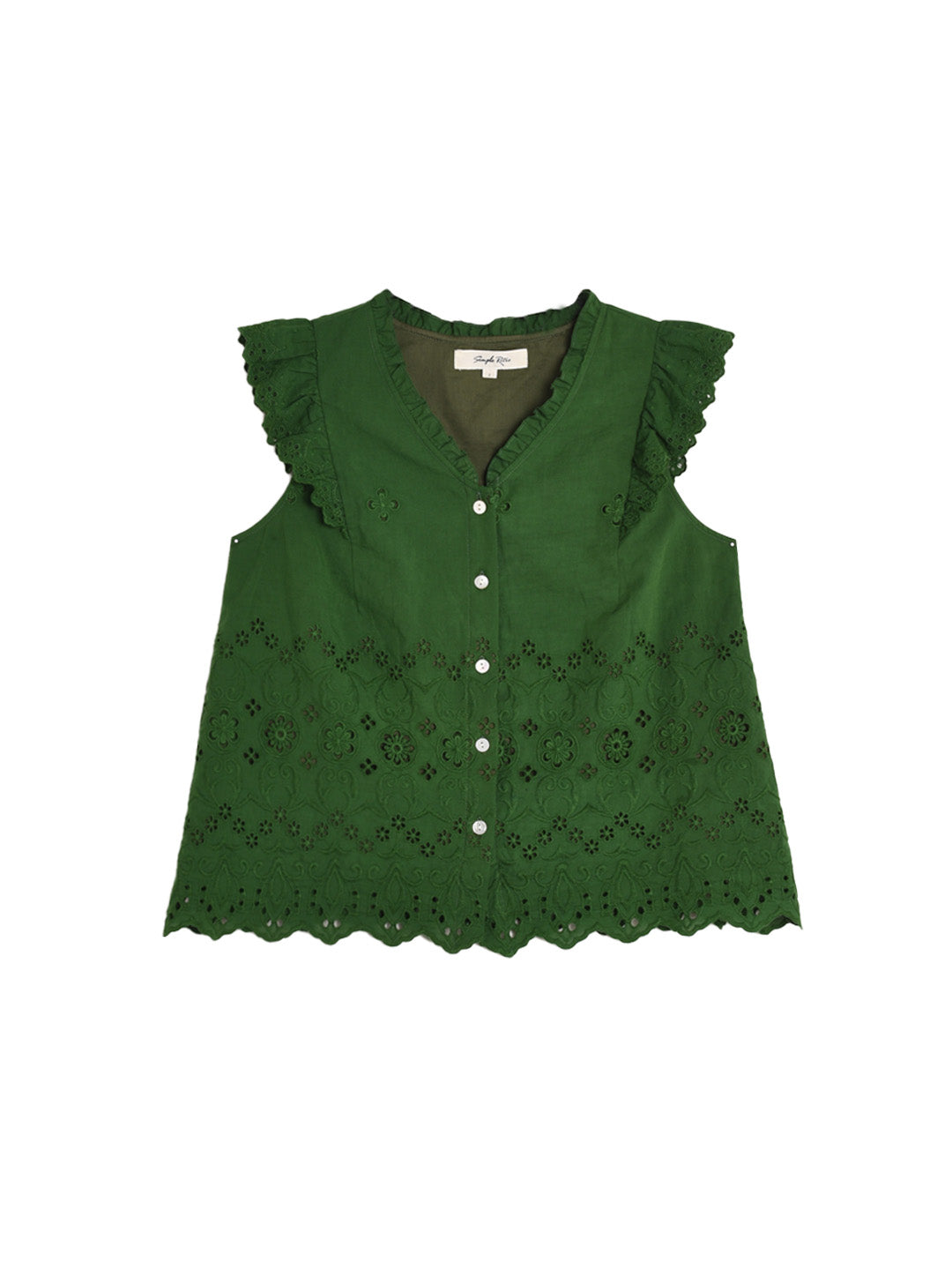 Hannah V-Neck Embroidery Ruffle Sleeve Top