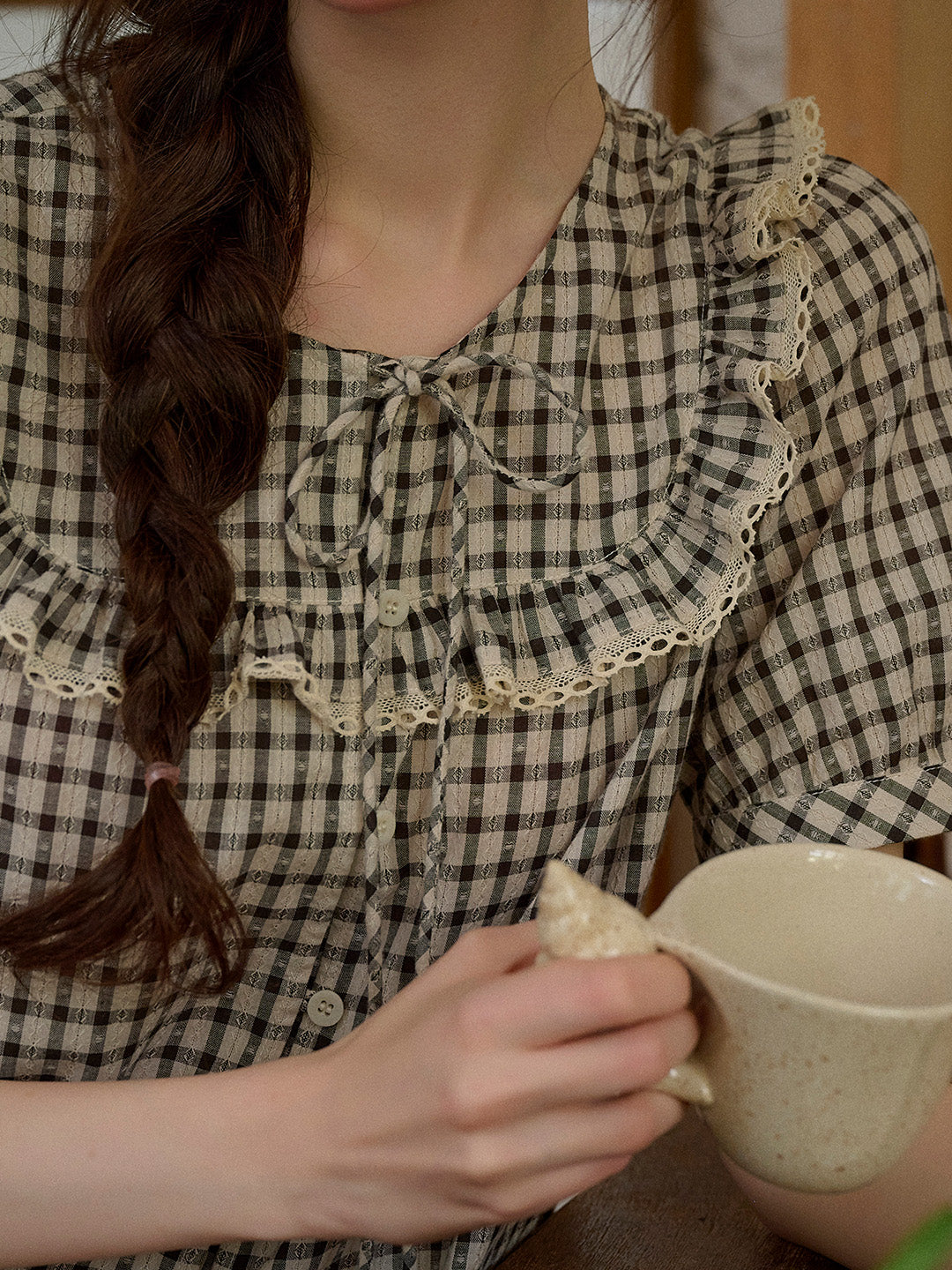 Josephine Round Neck Plaid 100% Cotton Blouse