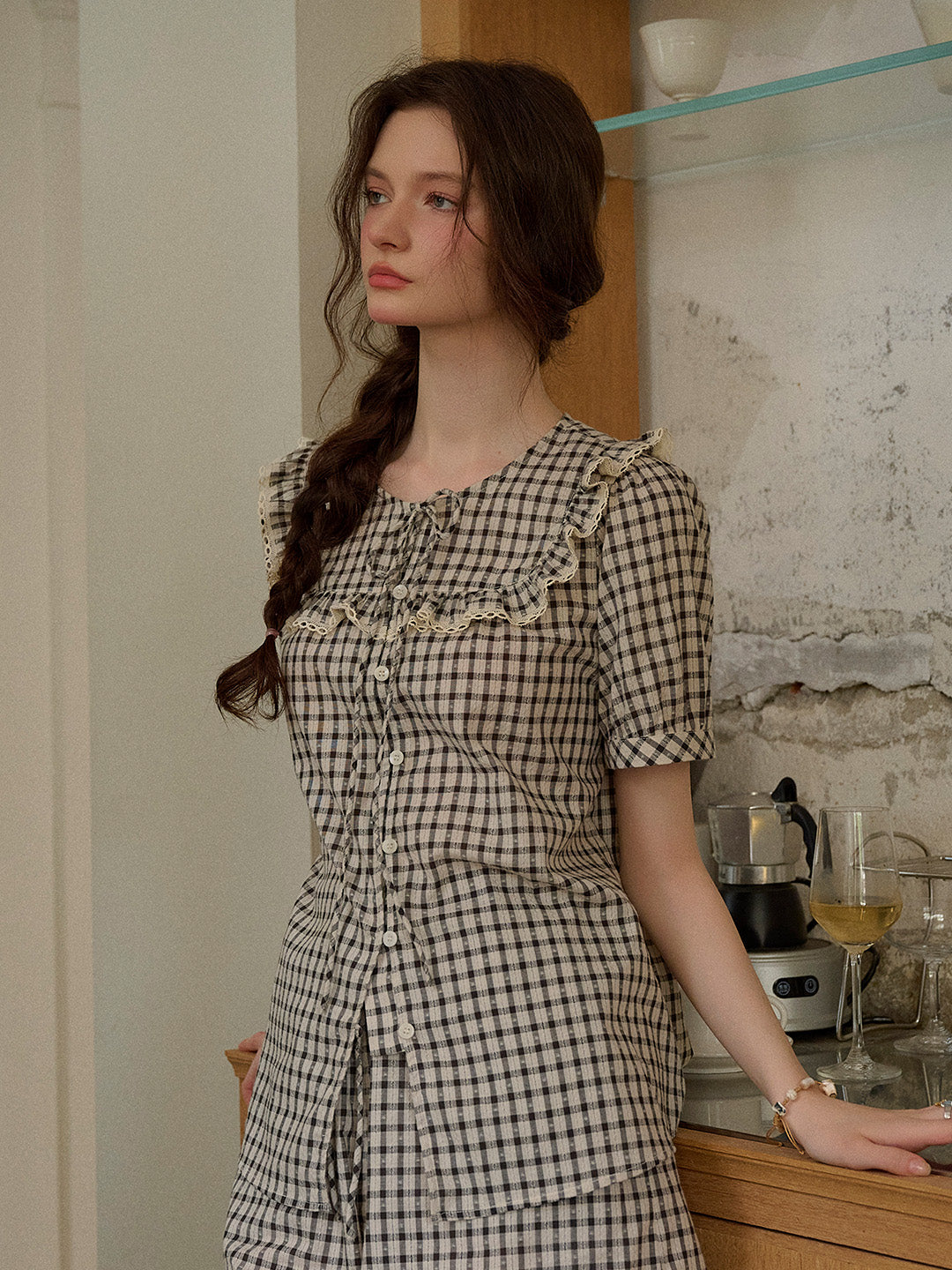 Josephine Round Neck Plaid 100% Cotton Blouse