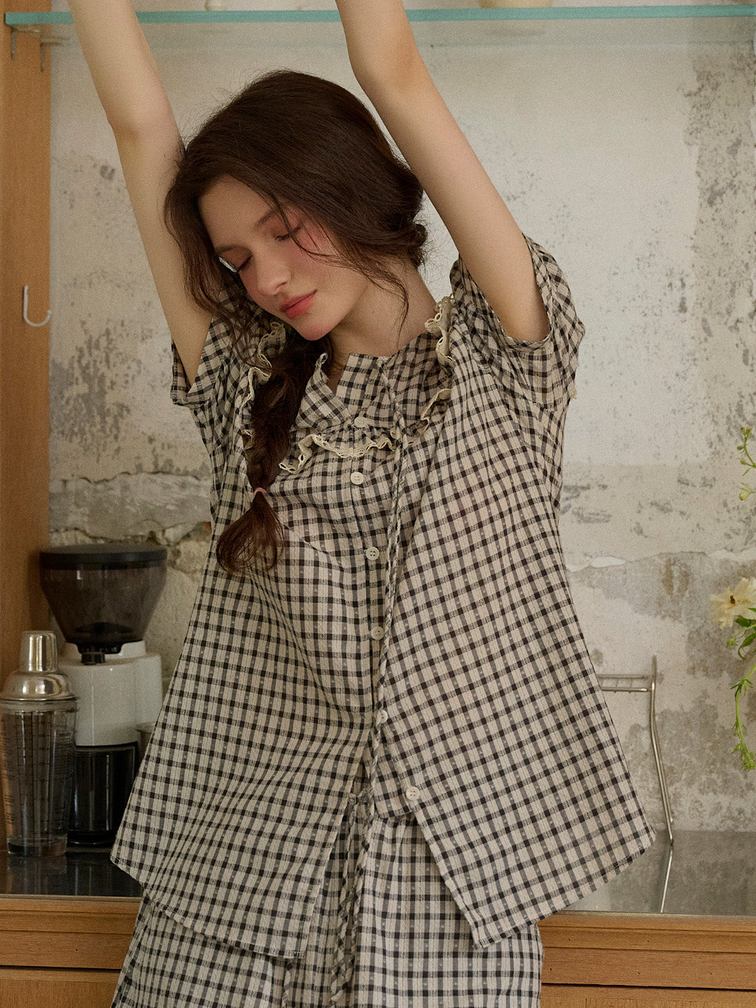 Josephine Round Neck Plaid 100% Cotton Blouse