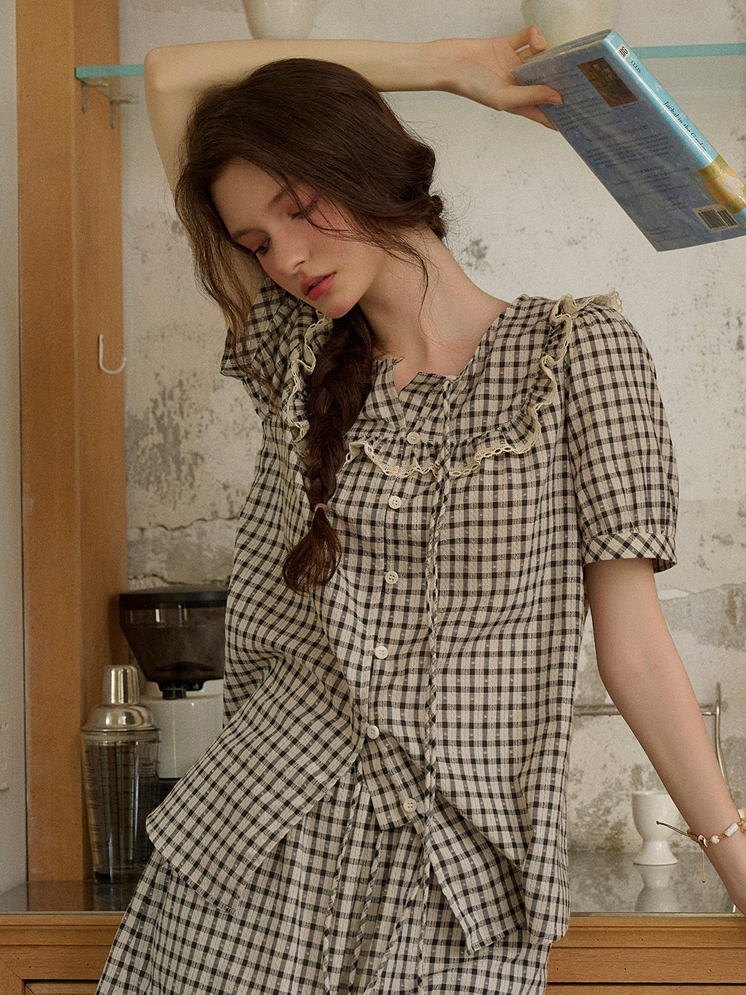 Josephine Round Neck Plaid 100% Cotton Blouse