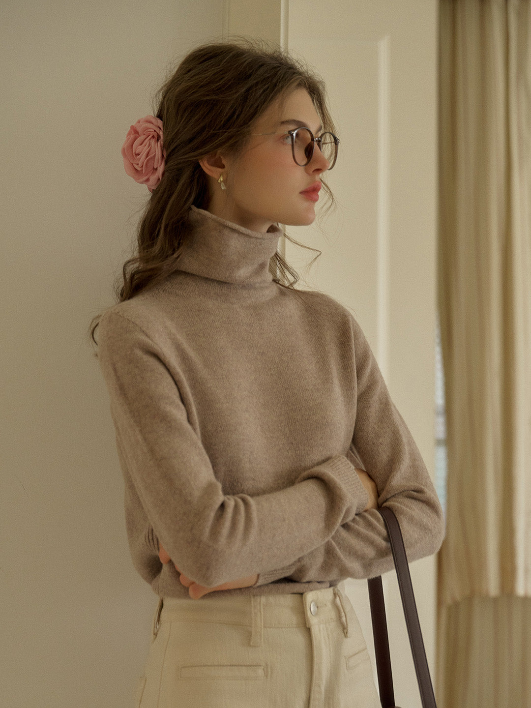 Solana Basic Versatile Turtleneck 100% Wool Sweater - Camel
