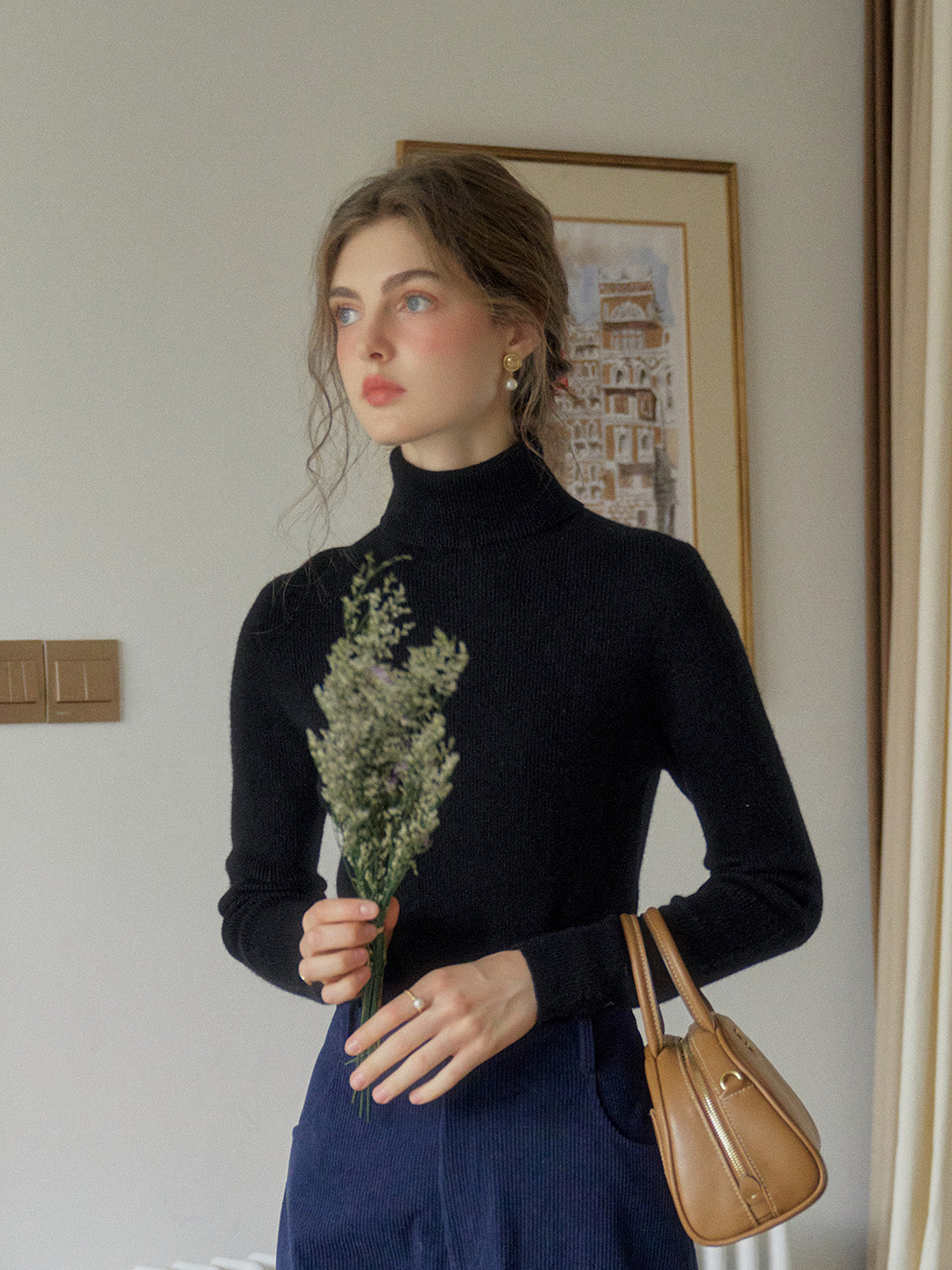 Yasmin Simple Turtleneck Slim Fit Wool& Cashmere Sweater - White