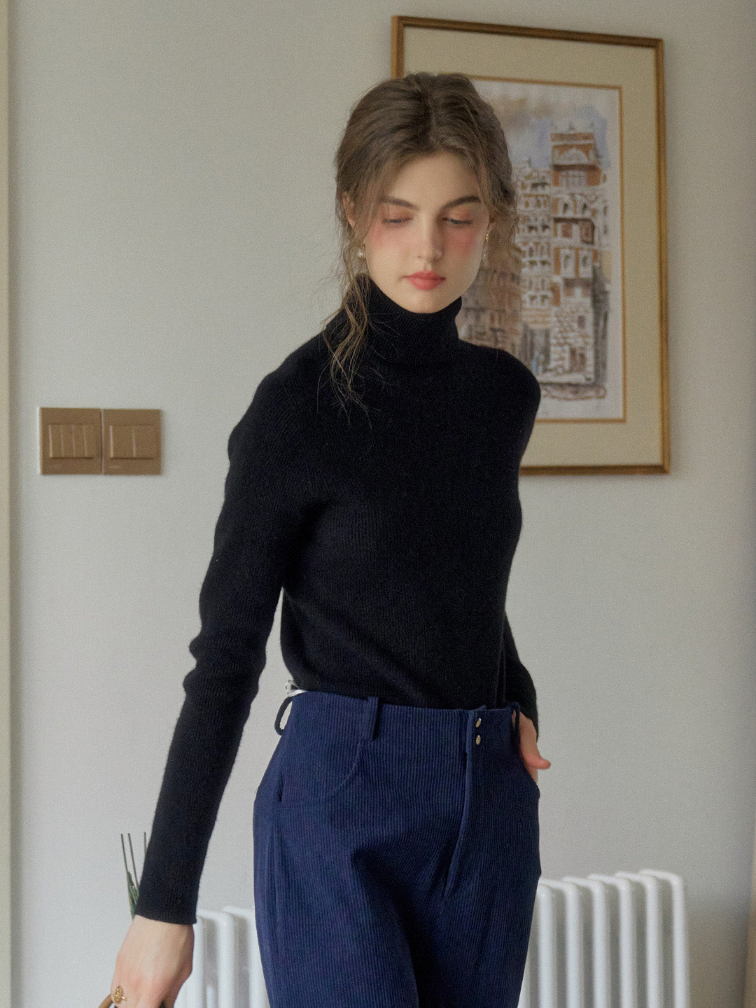 Yasmin Simple Turtleneck Slim Fit Wool& Cashmere Sweater - White