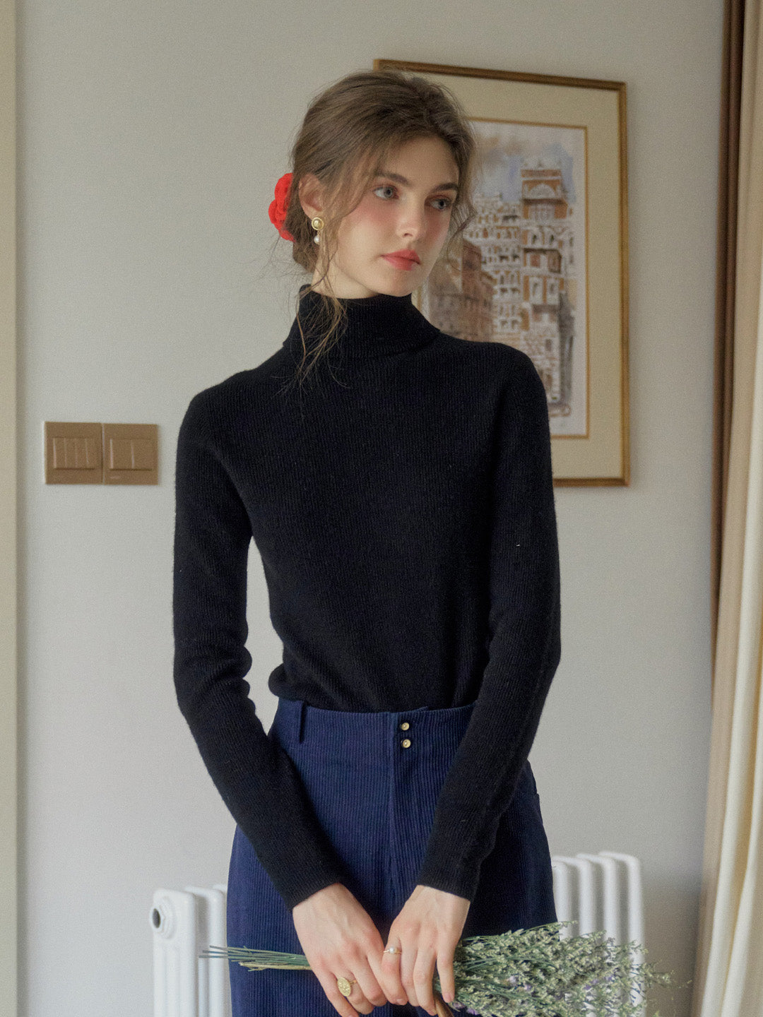 Yasmin Simple Turtleneck Slim Fit Wool& Cashmere Sweater - White