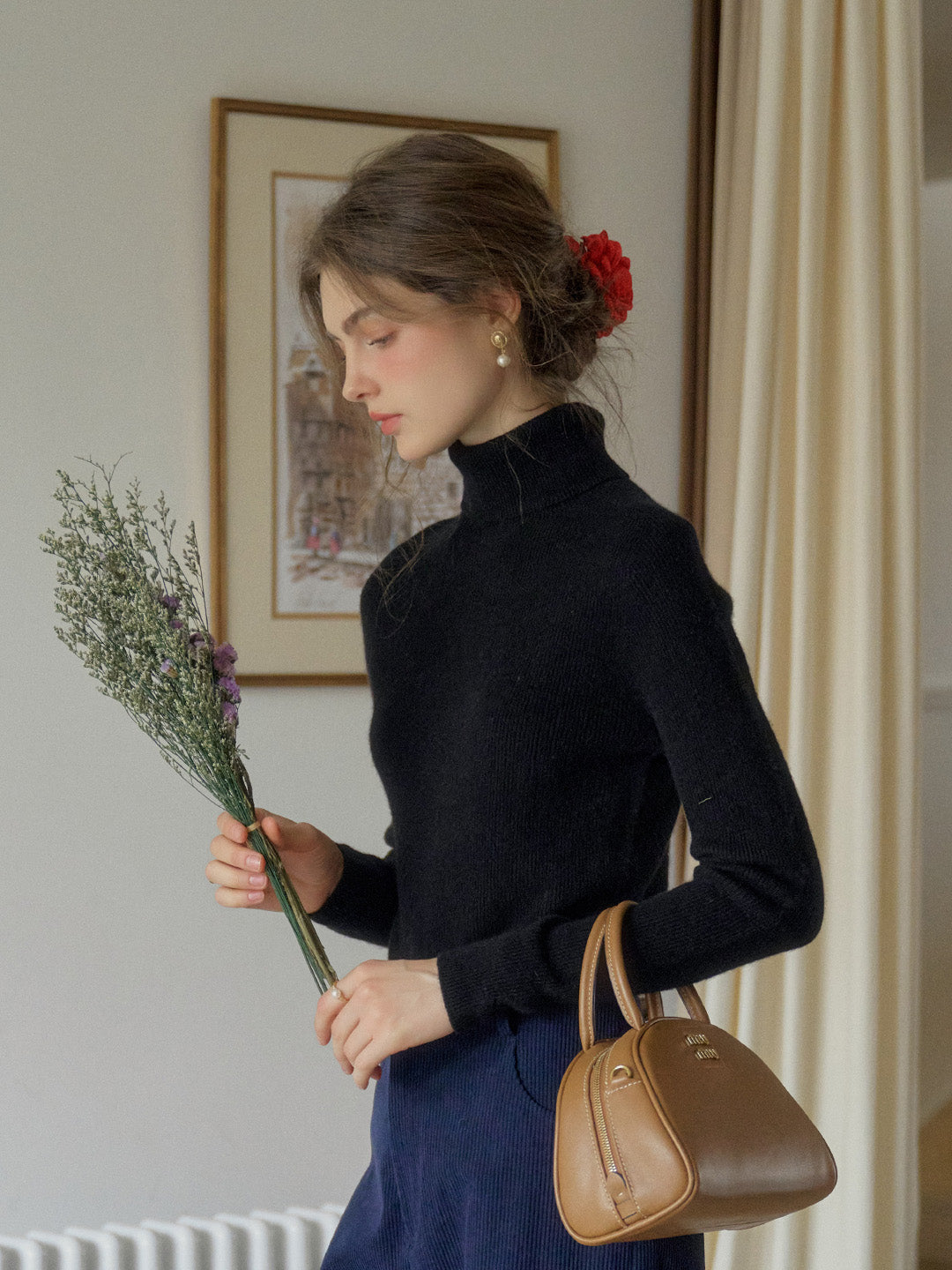 Yasmin Simple Turtleneck Slim Fit Wool& Cashmere Sweater - White