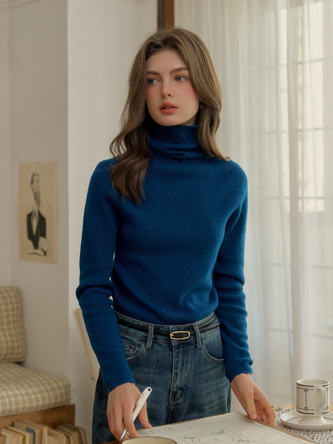Yasmin Simple Turtleneck Slim Fit Wool& Cashmere Sweater - White