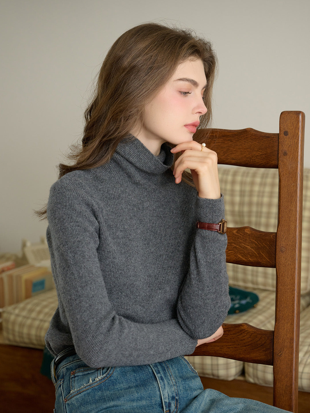 Yasmin Simple Turtleneck Slim Fit Wool& Cashmere Sweater - White