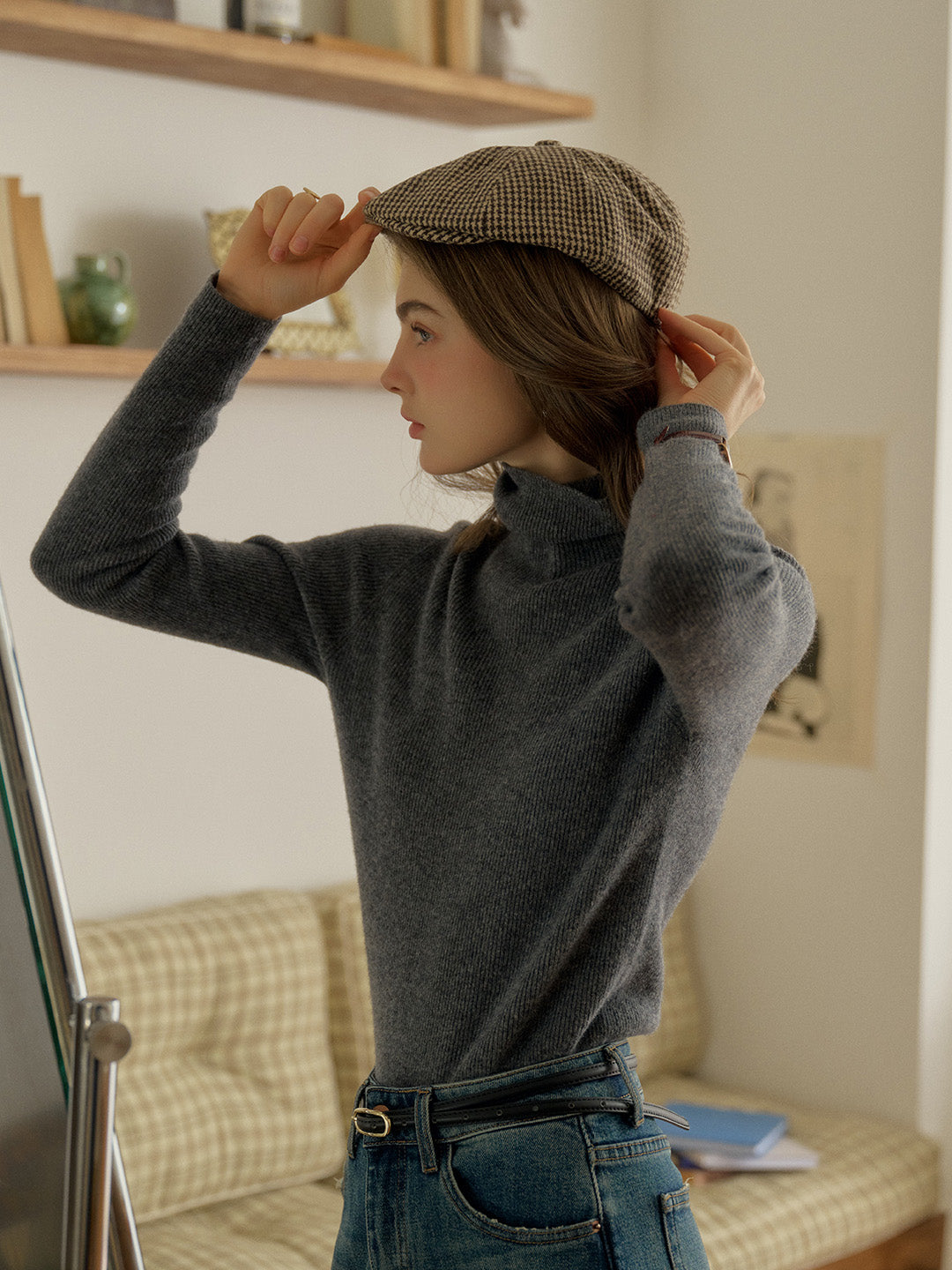 Yasmin Simple Turtleneck Slim Fit Wool& Cashmere Sweater - White