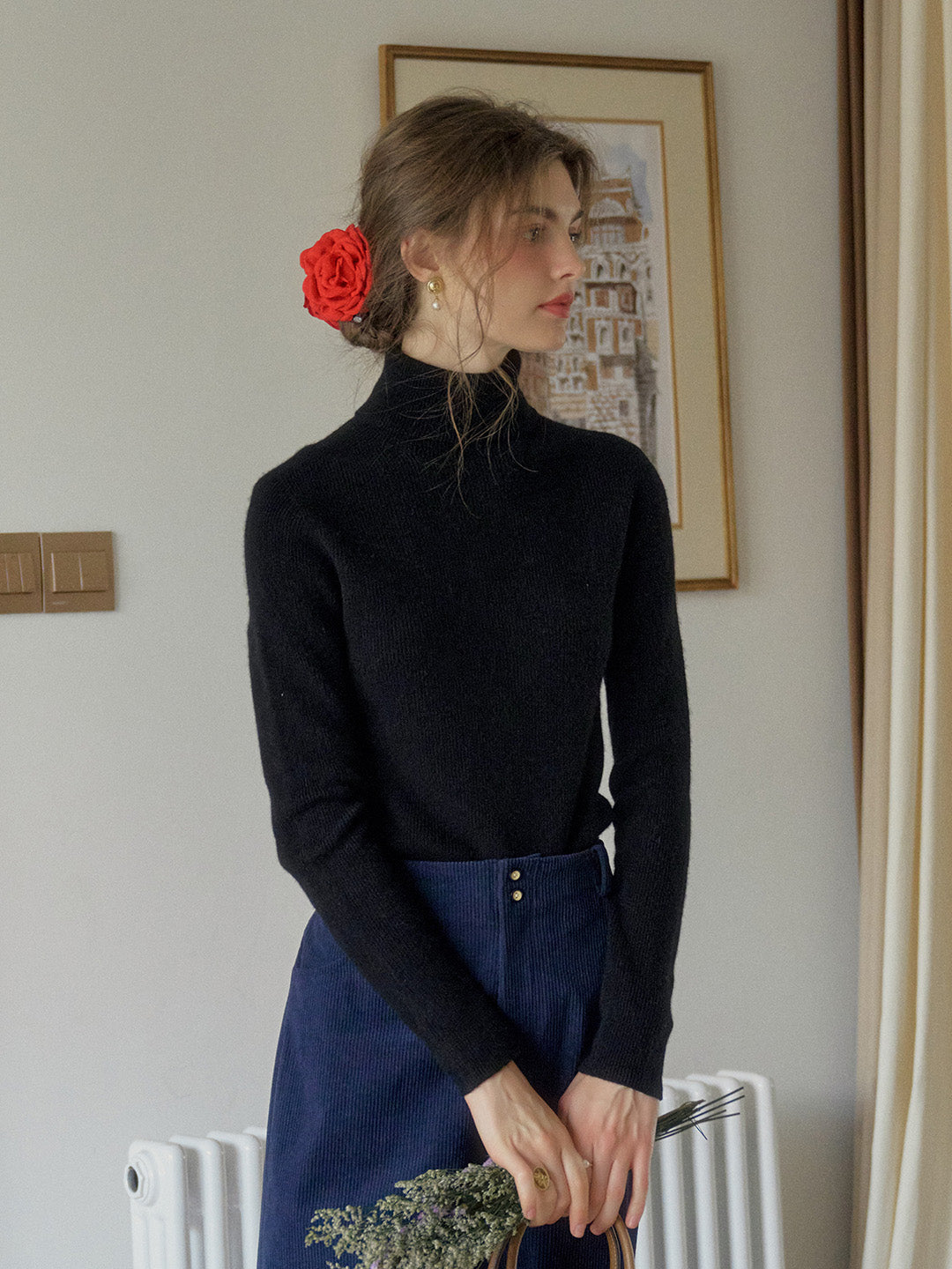 Yasmin Simple Turtleneck Slim Fit Wool& Cashmere Sweater - White