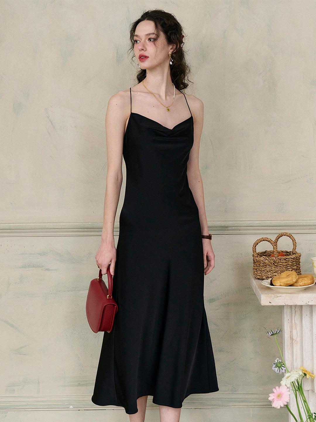 【Final Sale】Amaris Versatile V-Neck Back Lace-up Black Suspender Dress