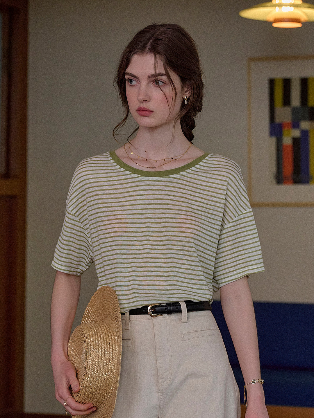 Alice Round Neck Reversible Stripe Viscose Blouse
