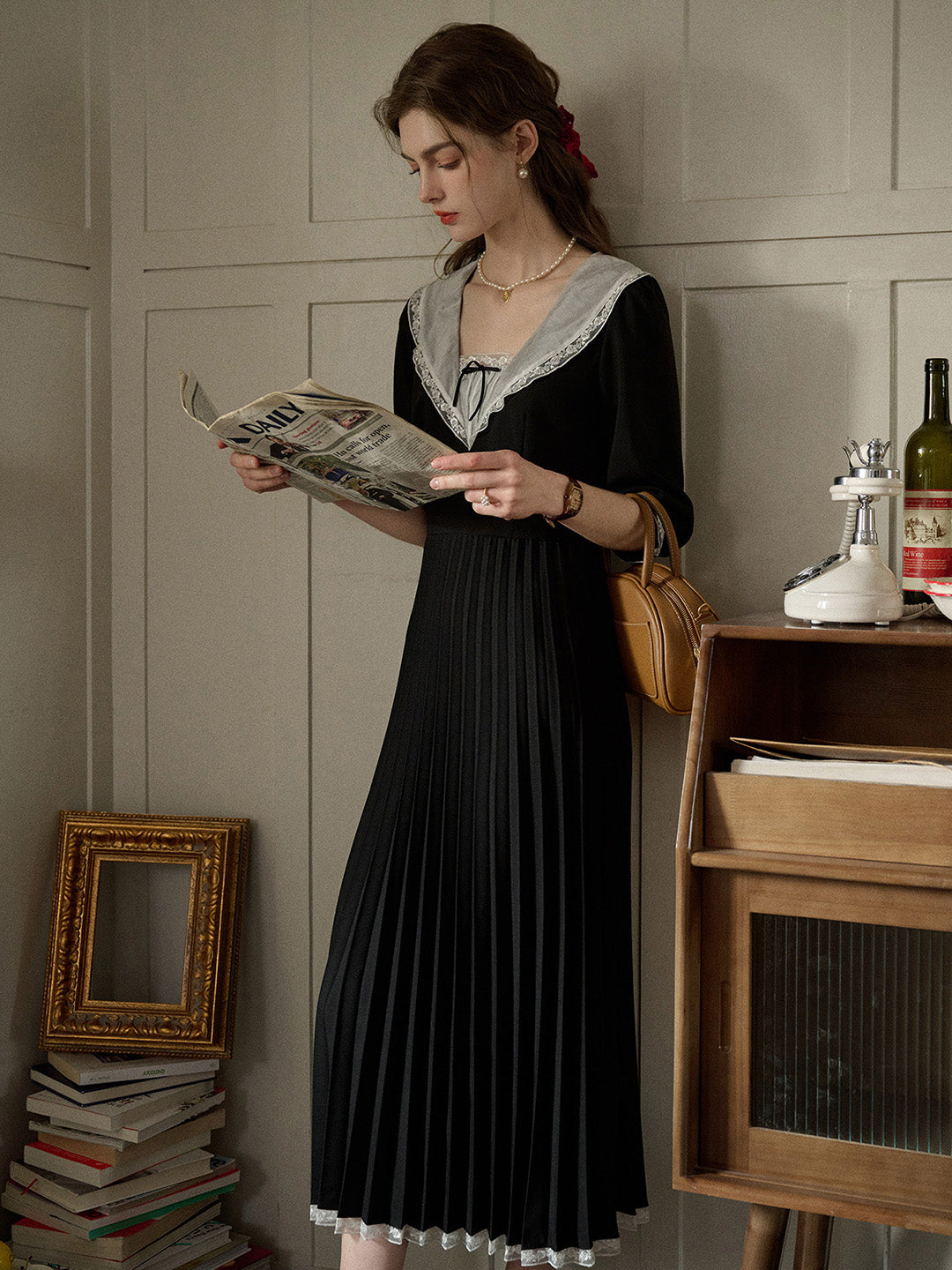 【Final Sale】Ellie Square Neck Pleated Viscose Dress