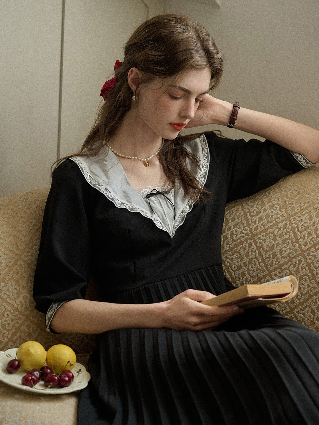 【Final Sale】Ellie Square Neck Pleated Viscose Dress