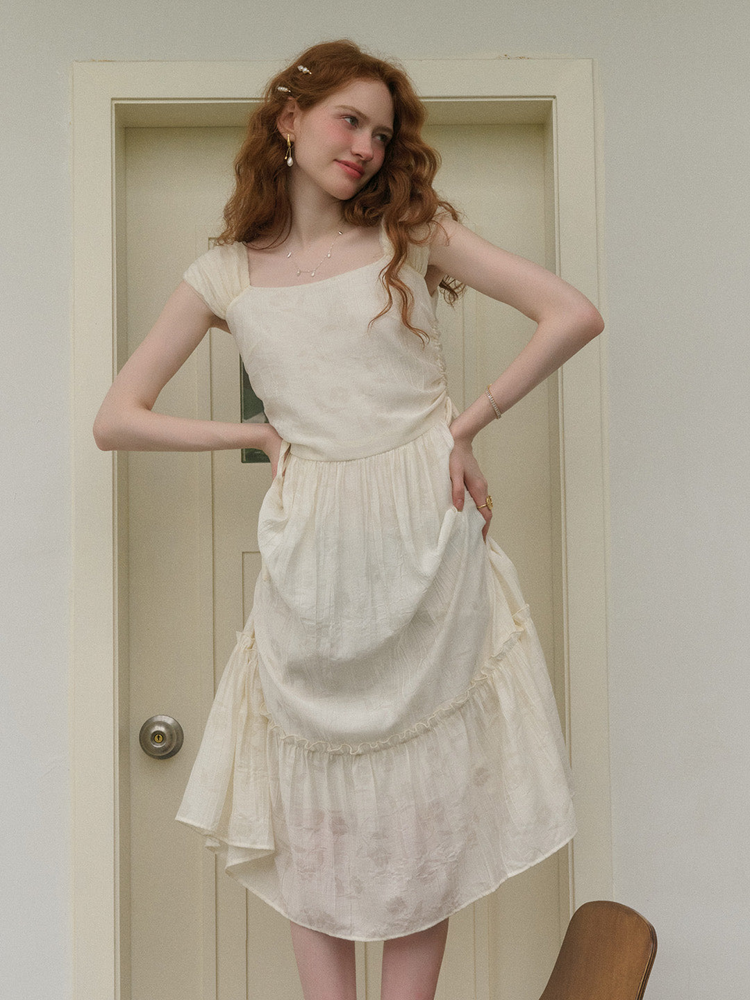 【Final Sale】Grace Square Neck Waist Viscose Dress
