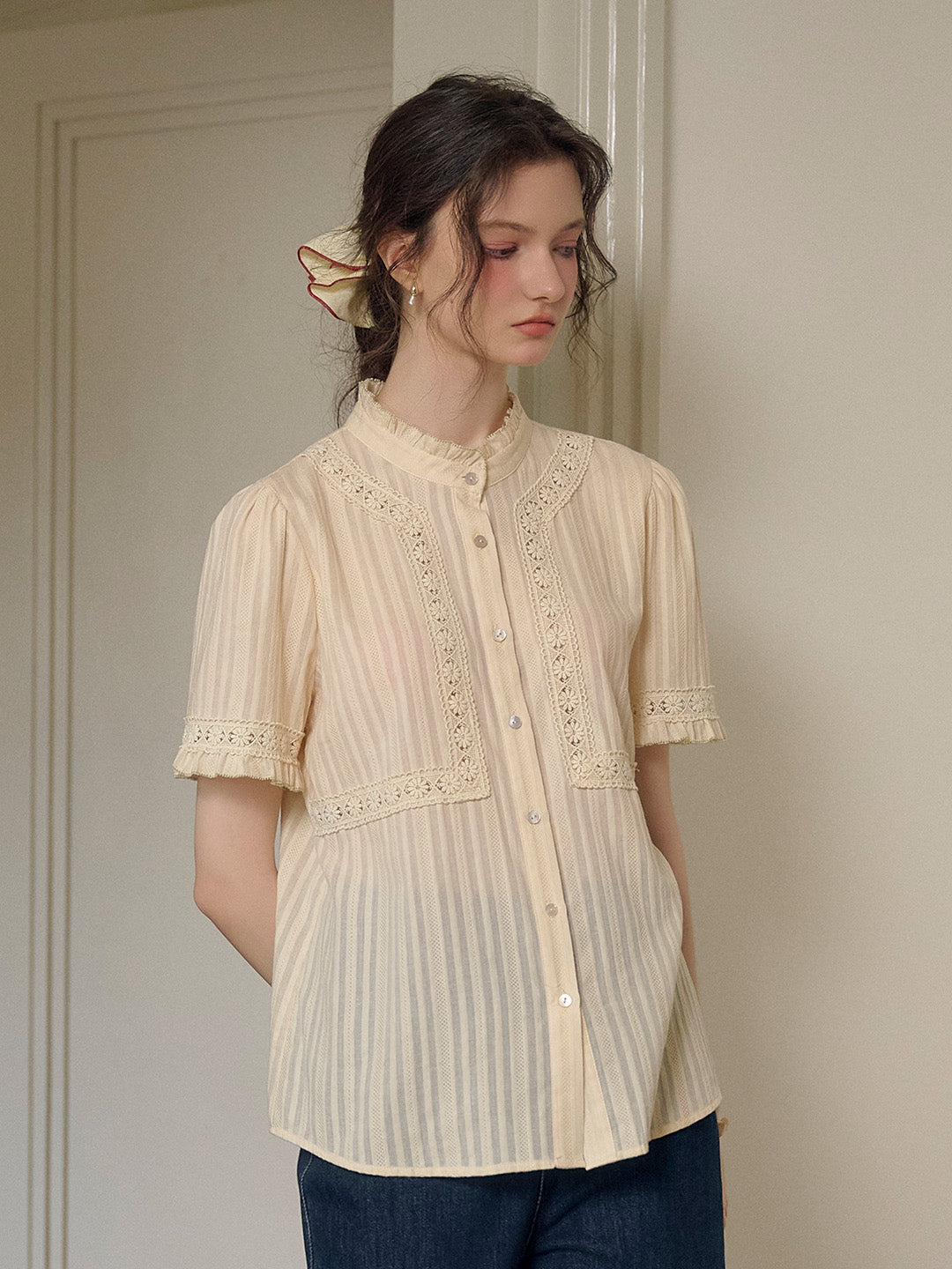 【Final Sale】Imani Stand Collar Embroidery Cotton Blouse