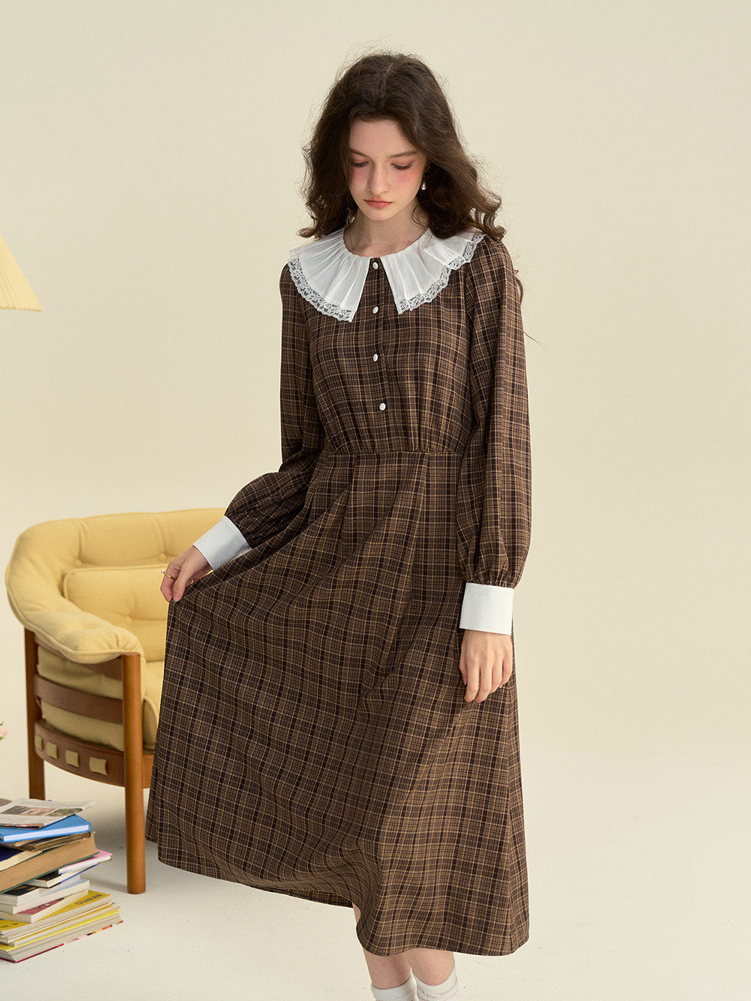 【Final Sale】Jessica Retro Round Neck Plaid Dress