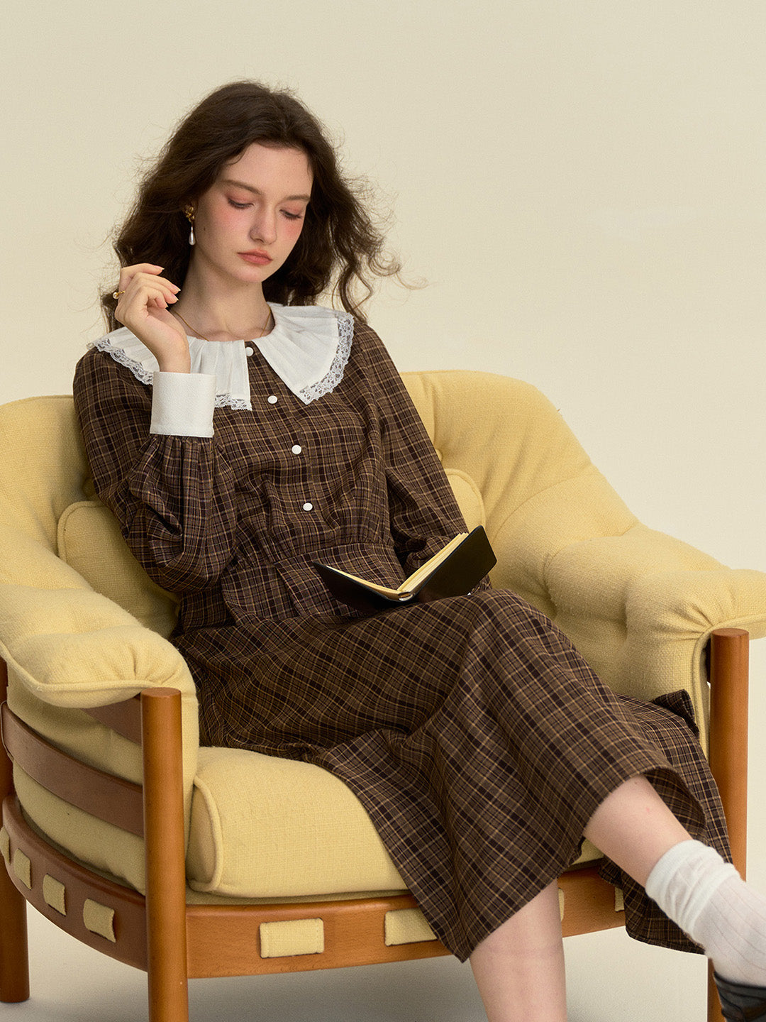 【Final Sale】Jessica Retro Round Neck Plaid Dress