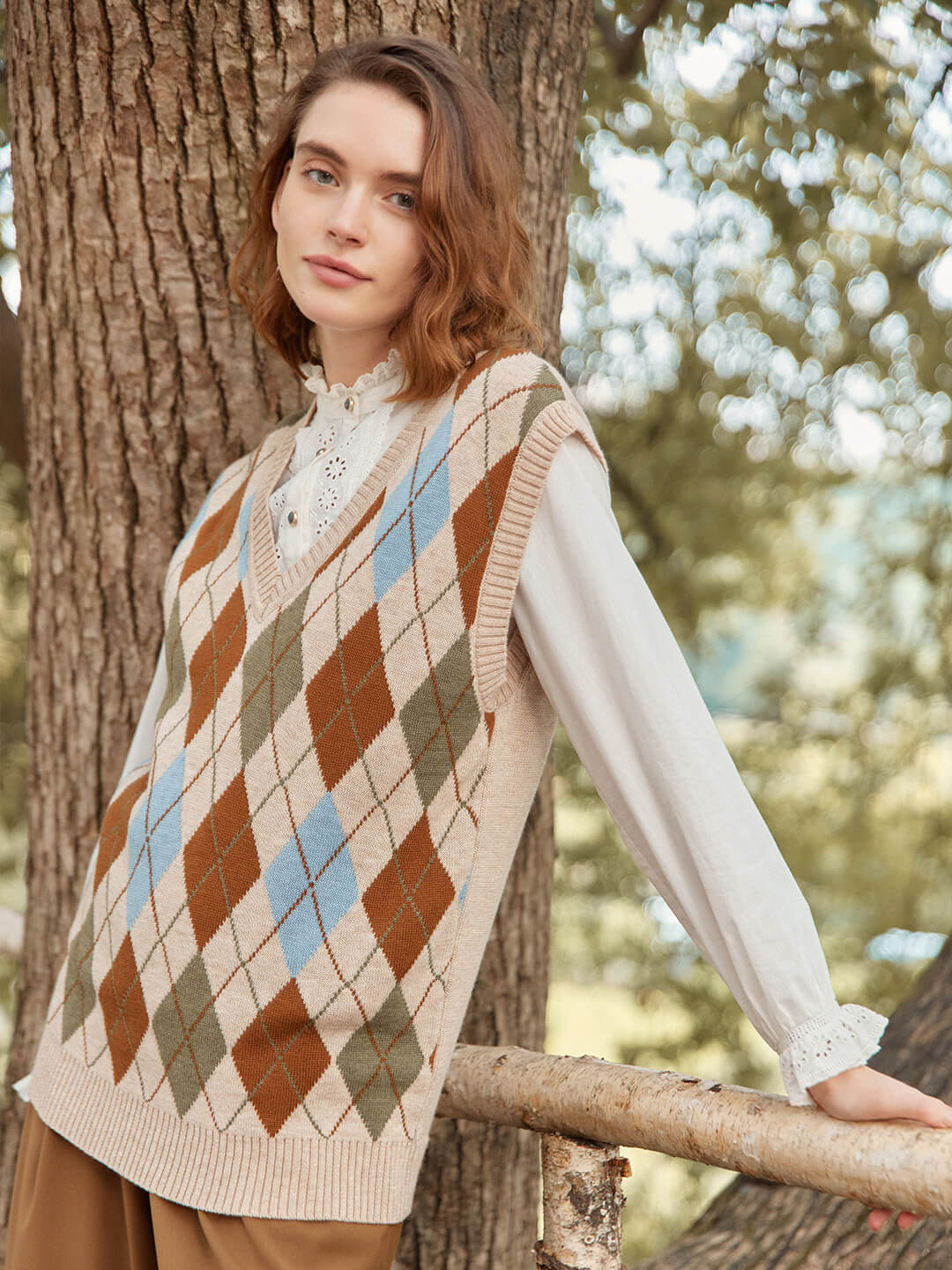 【Final Sale】Jolene Argyle Patterned Knit Vest Sweater
