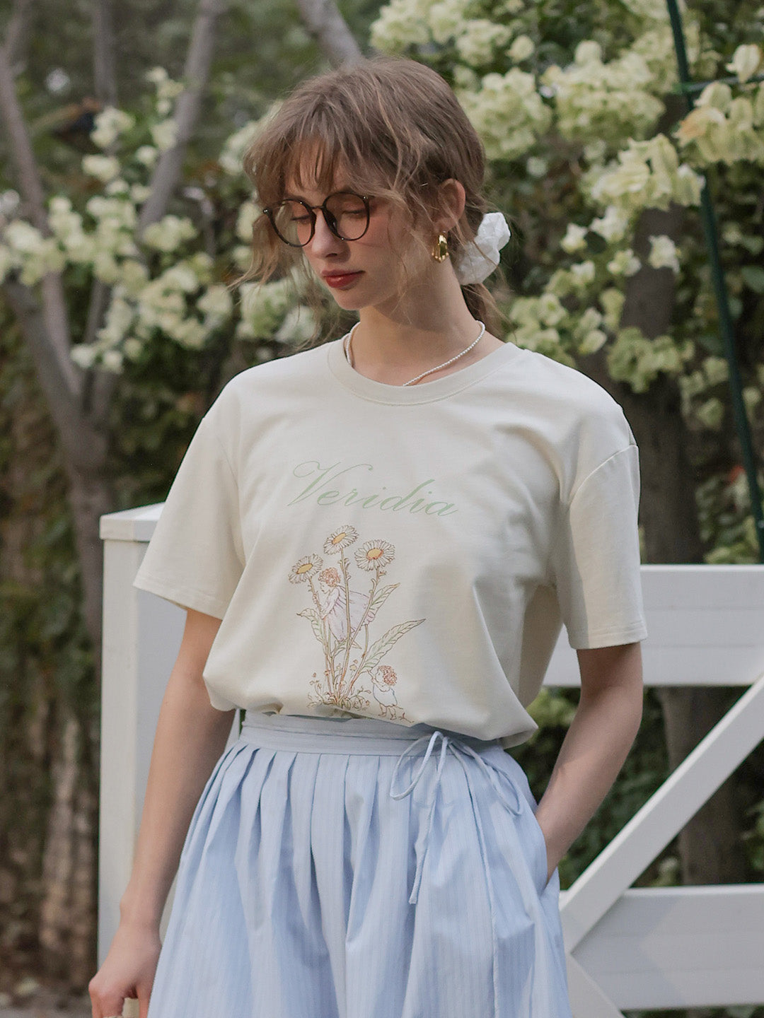 【Final Sale】Maci Round Neck Vintage Pattern T-shirt - Green