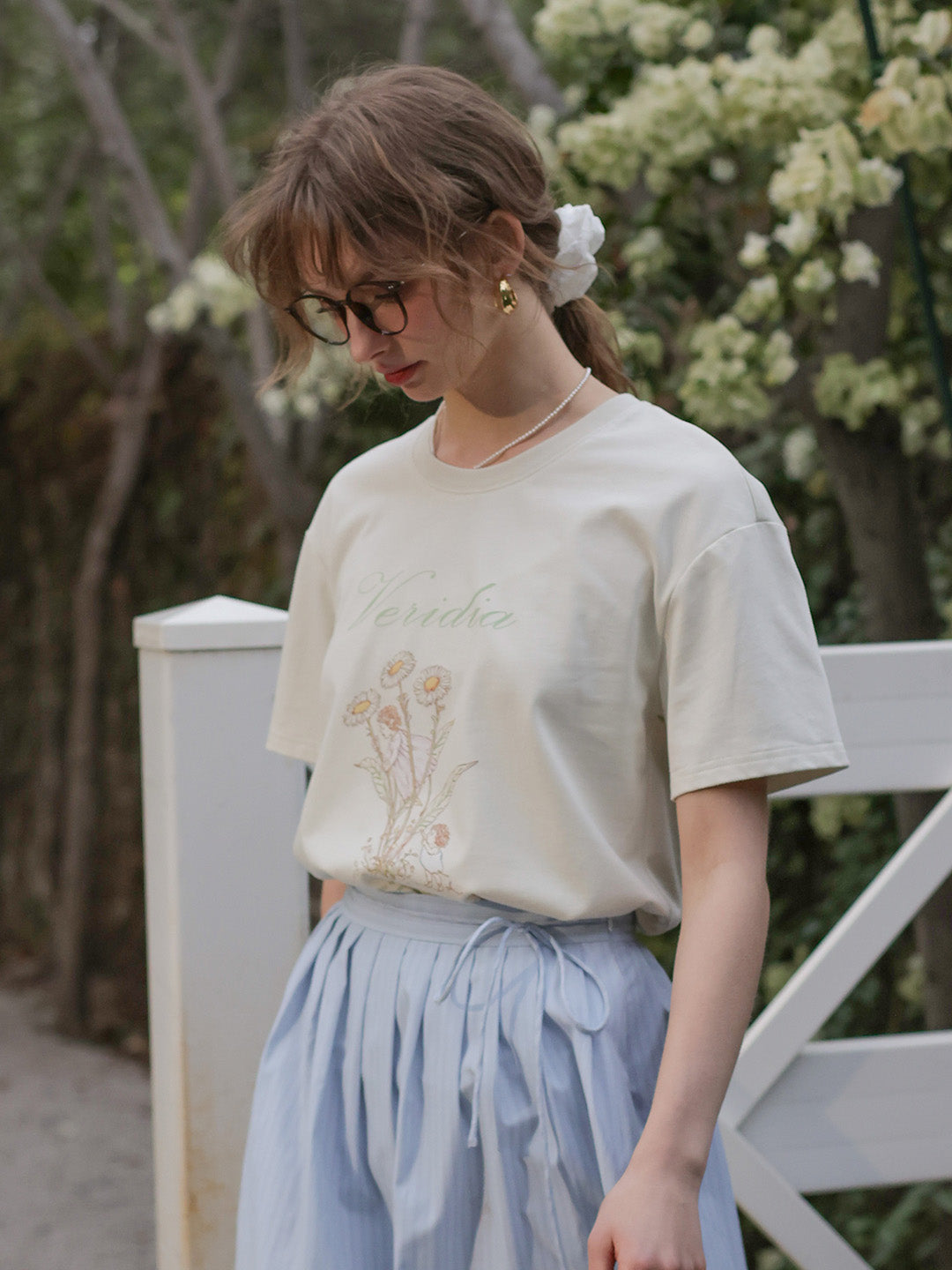 【Final Sale】Maci Round Neck Vintage Pattern T-shirt - Green