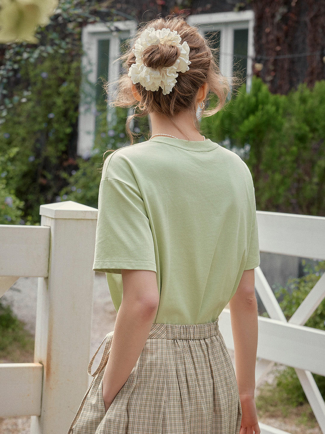 【Final Sale】Maci Round Neck Vintage Pattern T-shirt - Green