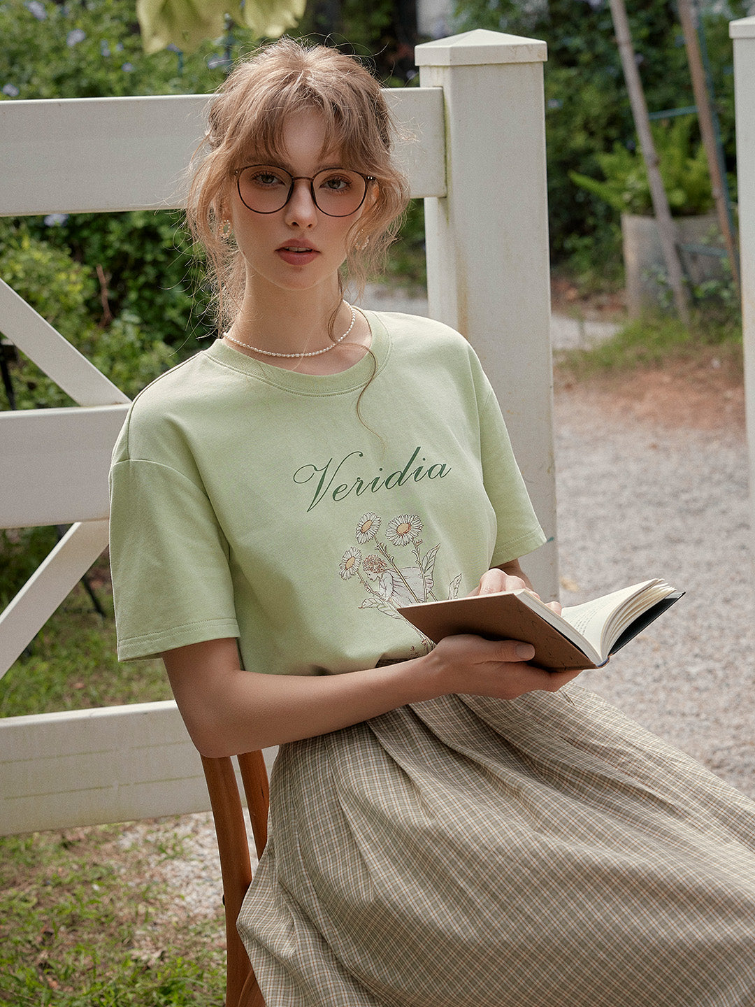 【Final Sale】Maci Round Neck Vintage Pattern T-shirt - Green