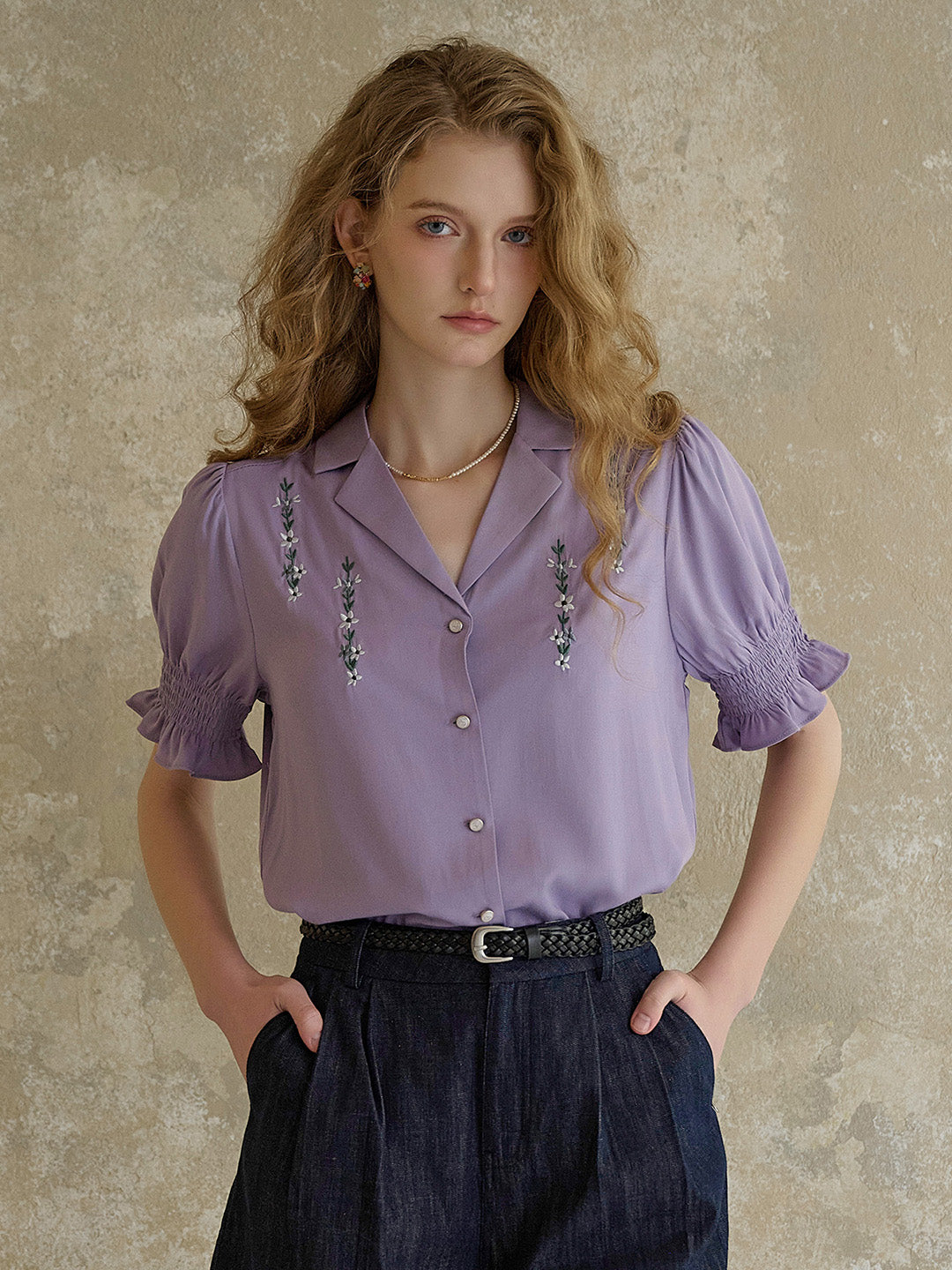 【Final Sale】Wisteria V-Neck Embroidery Blouse - Green