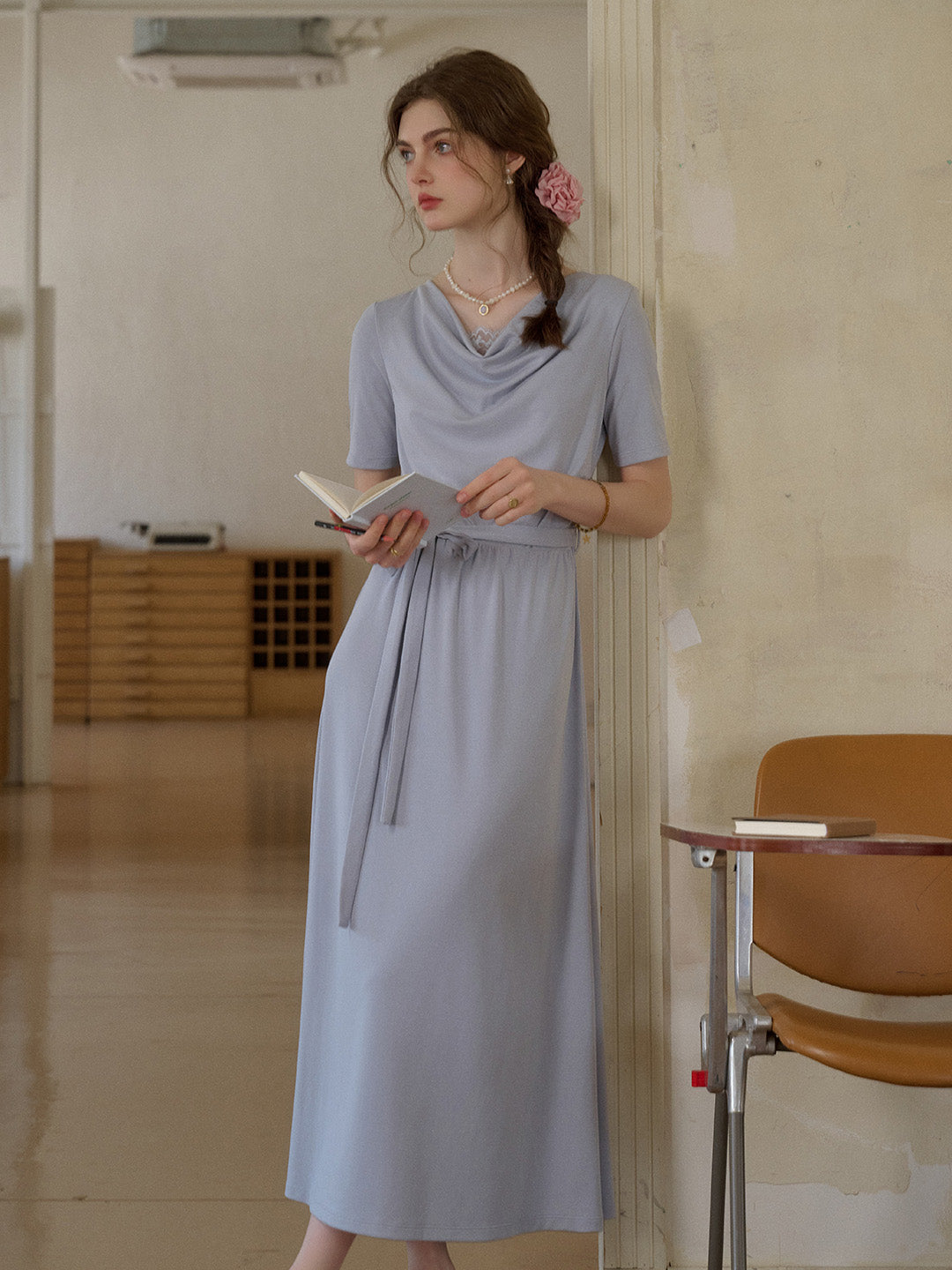 Blake Cowl Neck Waisted Cotton Dress