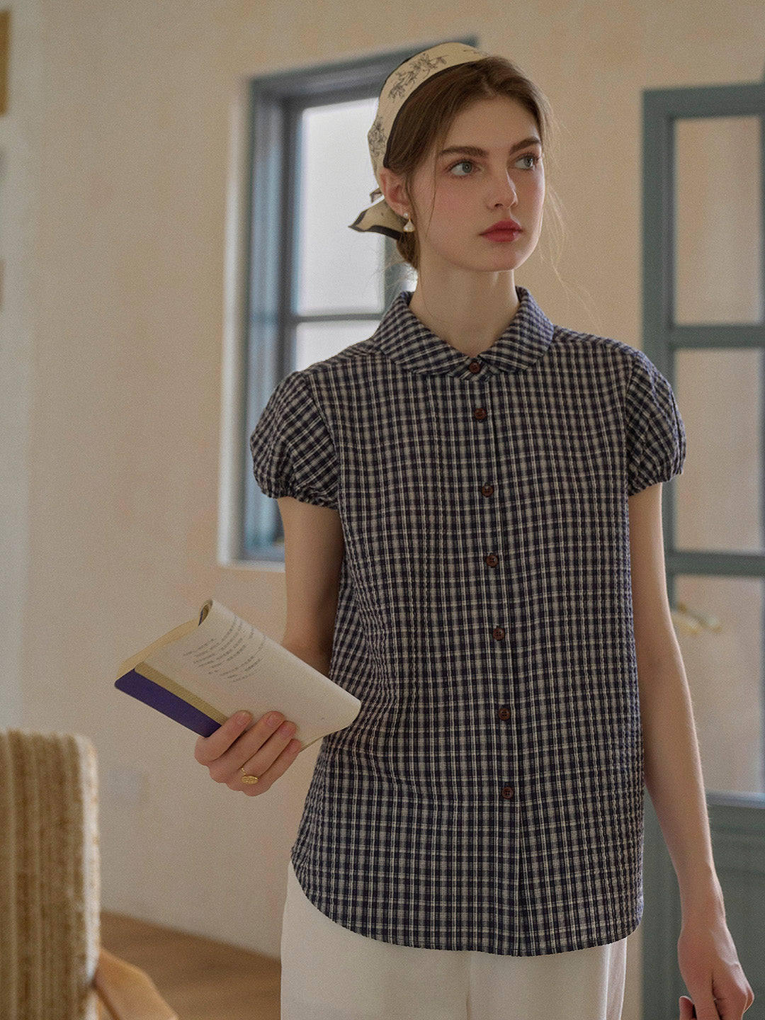 Chloe Peter Pan Collar Plaid Cotton Blouse